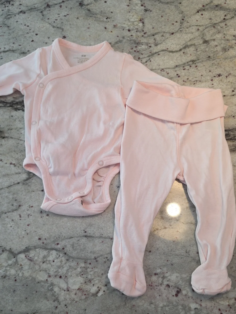 H&M Pink Baby One-Piece Set - Long Sleeve Bodysuit & Footed Pants 3m